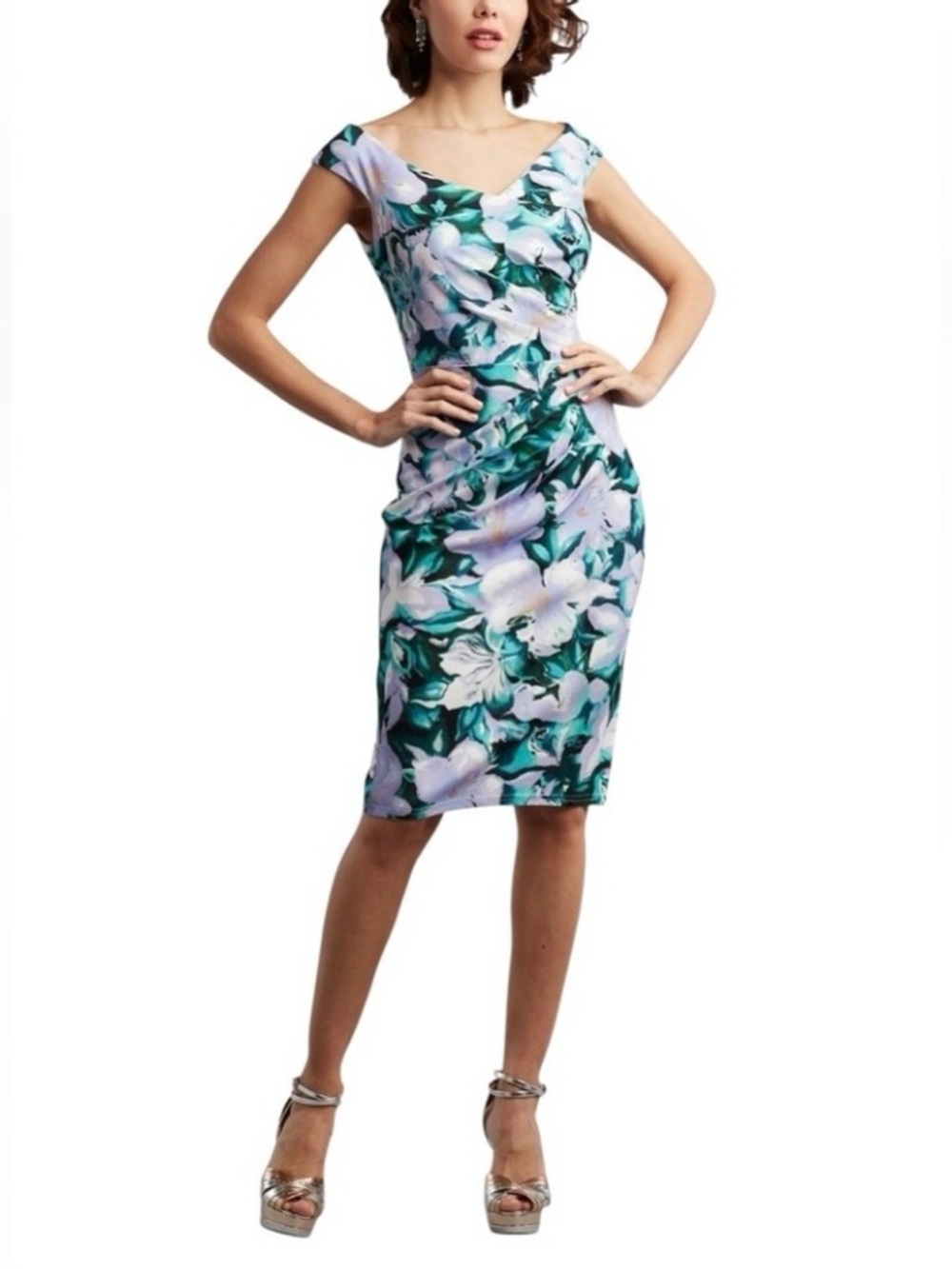 Tadashi Shoji Floral Sheath Dress XL Wedding Guest Cocktail Ruched